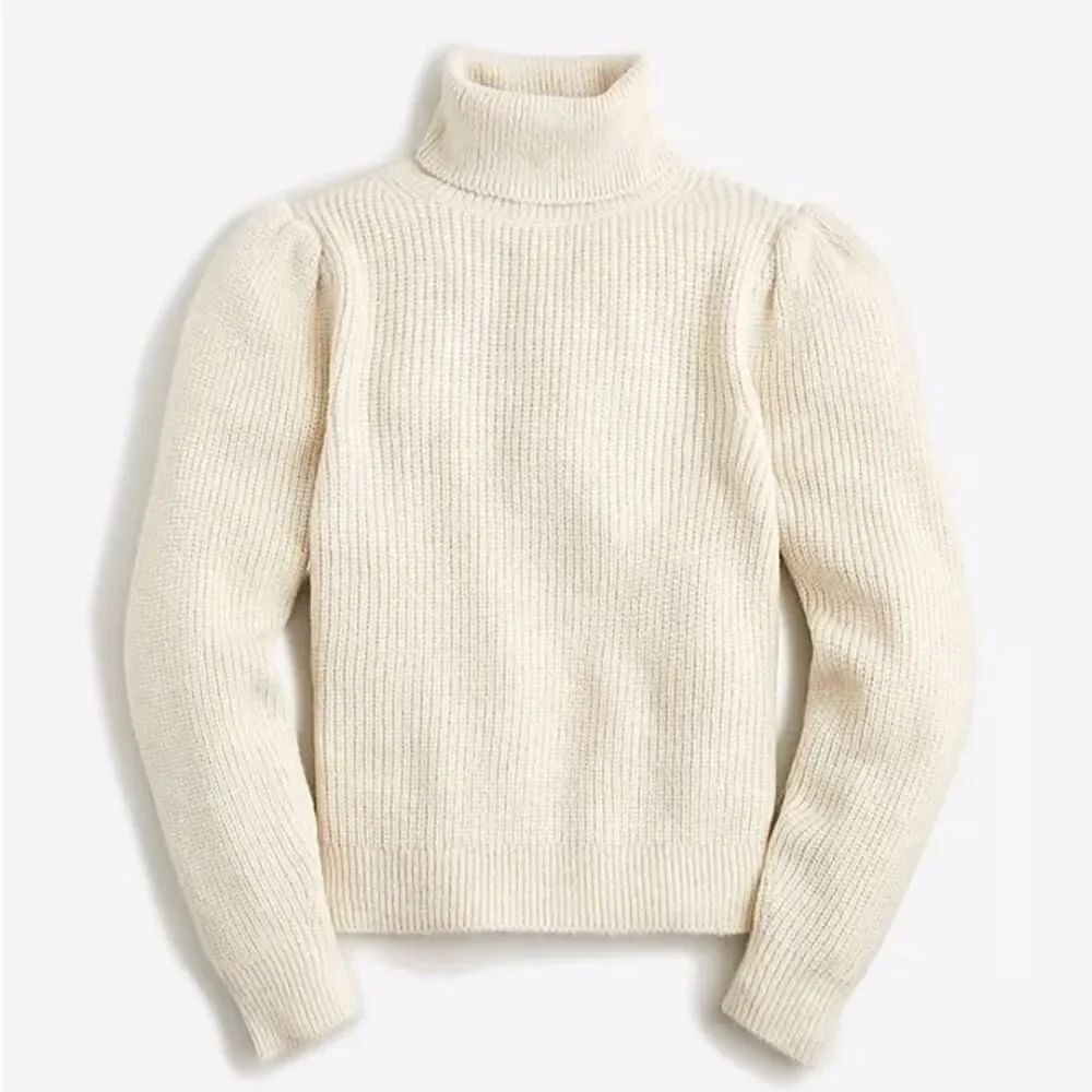J.Crew Puff Sleeve Turtleneck Sweater XS Ivory Wool Alpaca Blend Long Sleeve